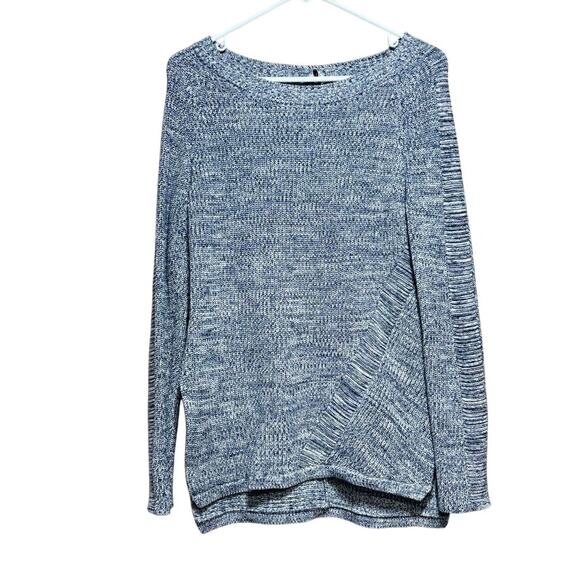 Wrap London Sweaters - Wrap London Navy White Marled Cotton Sweater Crossover Front Size US Small